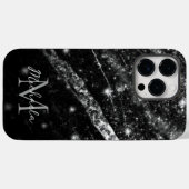 Coques Case-Mate iPhone Monogramme abstrait noir brillant argenté (Verso (horizontal))