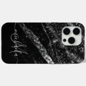 Coques Case-Mate iPhone Monogramme abstrait noir brillant argenté (Verso (horizontal))