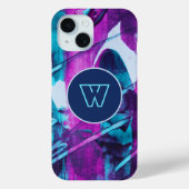Coques Case-Mate iPhone Monogramme Abstrait Pinceau rose bleu (Verso)