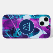 Coques Case-Mate iPhone Monogramme Abstrait Pinceau rose bleu (Verso (horizontal))