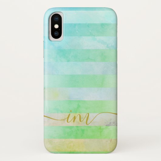 Coques Case-Mate iPhone Monogramme Abstrait Turquois rayures en Aquarelle (Dos)