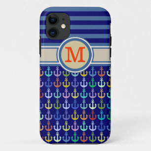 Case-Mate iPhone Case Monogramme, ancrages et rayures bleus
