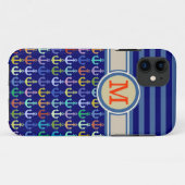 Coques Case-Mate iPhone Monogramme, ancrages et rayures bleus (Dos (Horizontal))