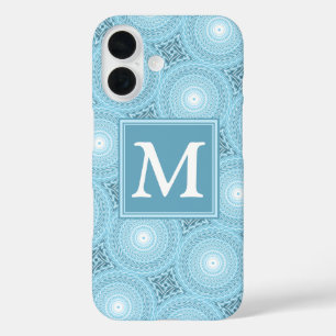 Coques iPhone 16 Monogramme ange bleu cercles motif