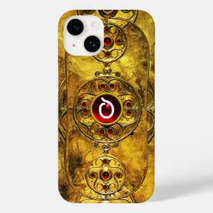COQUE POUR iPhone 14 MONOGRAMME ANTIQUE CELTIC WARRIOR SHIELD RUBY GEM