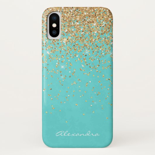 Coques Case-Mate iPhone Monogramme Aqua Blue Gold Parties scintillant Conf (Dos)