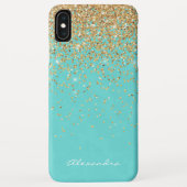 Coques Case-Mate iPhone Monogramme Aqua Blue Gold Parties scintillant Conf (Dos)