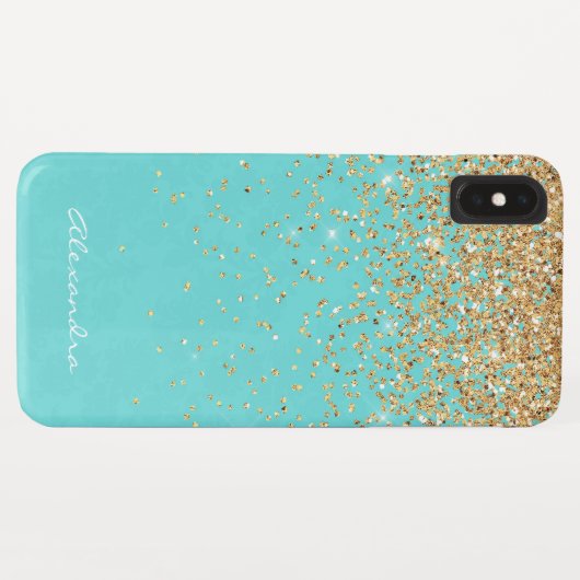 Coques Case-Mate iPhone Monogramme Aqua Blue Gold Parties scintillant Conf (Dos (Horizontal))