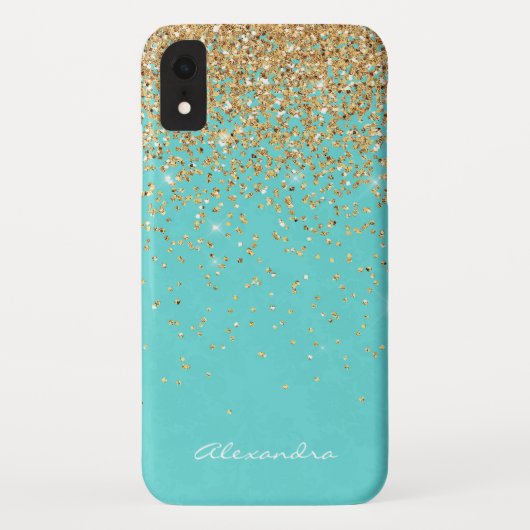 Coques Case-Mate iPhone Monogramme Aqua Blue Gold Parties scintillant Conf (Dos)