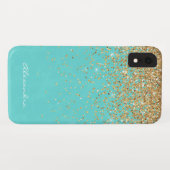 Coques Case-Mate iPhone Monogramme Aqua Blue Gold Parties scintillant Conf (Dos (Horizontal))