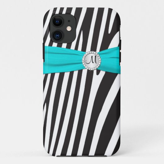 Coques Case-Mate iPhone Monogramme Aqua, Noir, Blanc Zèbre Striped iPhone (Dos)