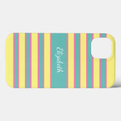 Coques Case-Mate iPhone Monogramme Aqua rose jaune Turquoise rayé (Verso (horizontal))