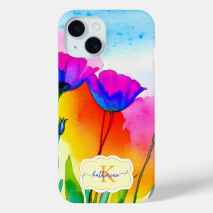 Coque Pour iPhone 15 Monogramme Aquarelle brillant Floral Fleur sauvage