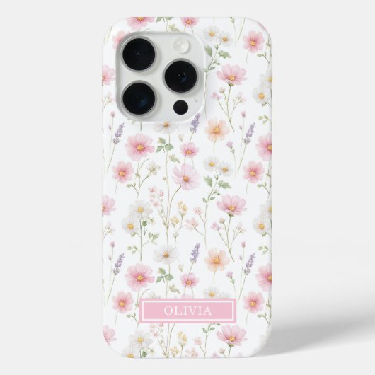 Coques Case-Mate iPhone Monogramme aquarelle de fleur sauvage rose (Verso)