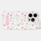 Coques Case-Mate iPhone Monogramme aquarelle de fleur sauvage rose (Verso (horizontal))