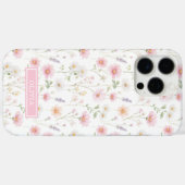 Coques Case-Mate iPhone Monogramme aquarelle de fleur sauvage rose (Verso (horizontal))