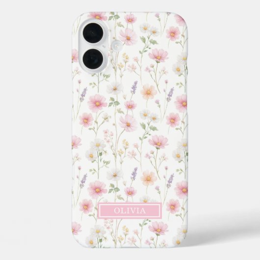 Coques Case-Mate iPhone Monogramme aquarelle de fleur sauvage rose (Verso)