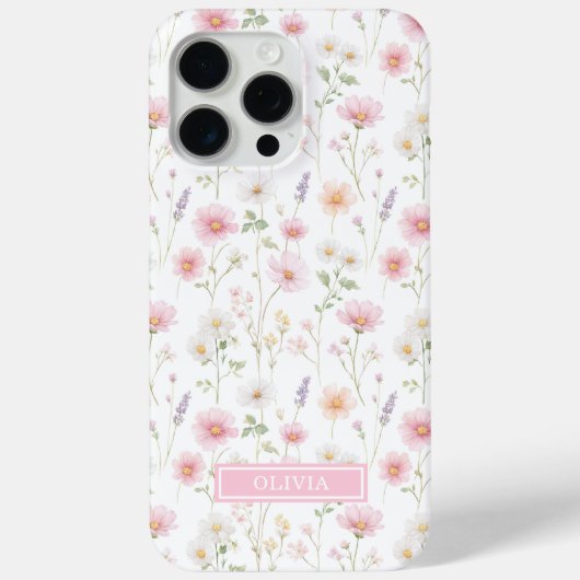 Coques Case-Mate iPhone Monogramme aquarelle de fleur sauvage rose (Verso)