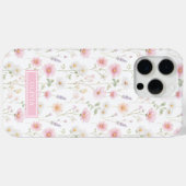 Coques Case-Mate iPhone Monogramme aquarelle de fleur sauvage rose (Verso (horizontal))