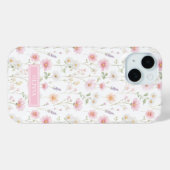 Coques Case-Mate iPhone Monogramme aquarelle de fleur sauvage rose (Verso (horizontal))