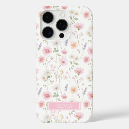 Coques Case-Mate iPhone Monogramme aquarelle de fleur sauvage rose (Verso)