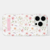 Coques Case-Mate iPhone Monogramme aquarelle de fleur sauvage rose (Verso (horizontal))