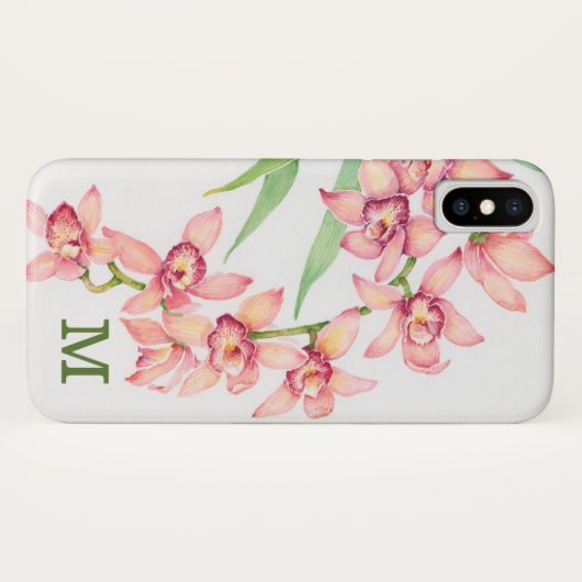 Coques Case-Mate iPhone Monogramme | Aquarelle Fleurs roses (Dos (Horizontal))