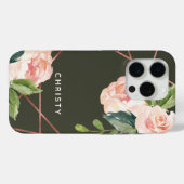 Coques Case-Mate iPhone Monogramme Aquarelle Florale Vert foncé (Verso (horizontal))