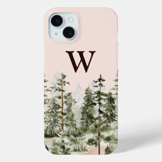 Coques Case-Mate iPhone Monogramme Aquarelle Forêt verte rustique (Verso)