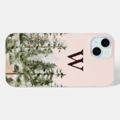 Coques Case-Mate iPhone Monogramme Aquarelle Forêt verte rustique (Verso (horizontal))