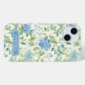 Coques Case-Mate iPhone Monogramme Aquarelle Hydrangea Bleue (Verso (horizontal))