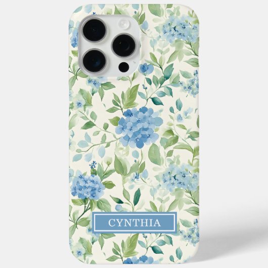 Coques Case-Mate iPhone Monogramme Aquarelle Hydrangea Bleue (Verso)