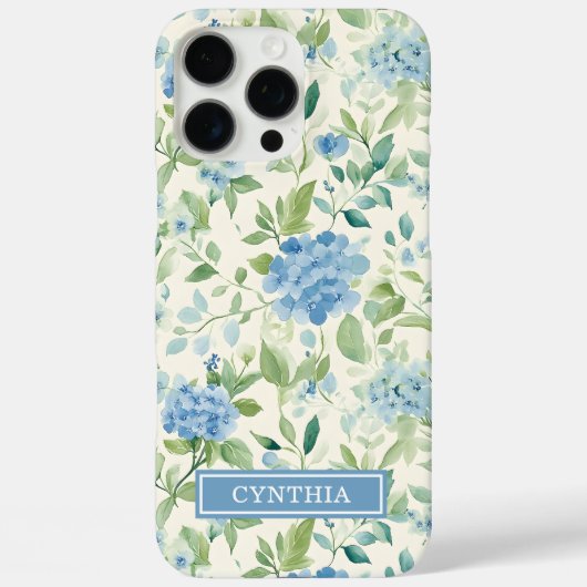 Coques Case-Mate iPhone Monogramme Aquarelle Hydrangea Bleue (Verso)