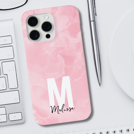 Coques Case-Mate iPhone Monogramme aquarelle marbre rose moderne chic