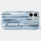 Coques Case-Mate iPhone Monogramme aquarelle pastel rayures bleu marine tu (Verso (horizontal))