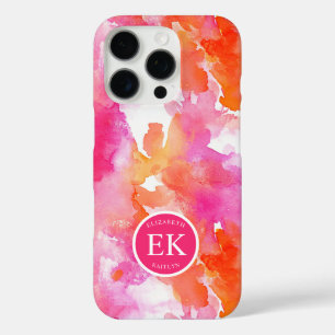Coques iPhone 16 Pro Monogramme Aquarelle Rose Orange Abstrait