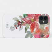 Coques Case-Mate iPhone Monogramme Aquarelle Rouge Poinsettia Fleurs Chic (Dos (Horizontal))