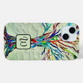 Coques Case-Mate iPhone Monogramme Arbre de vie Mosaïque verte (Verso (horizontal))
