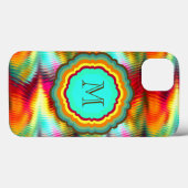 Coques Case-Mate iPhone Monogramme arc-en-ciel funky et vibrant (Verso (horizontal))