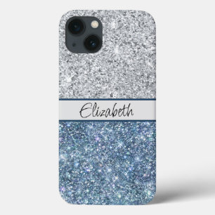 Case-Mate iPhone Case Monogramme Argent Paillettes Bleues Tendance Chic