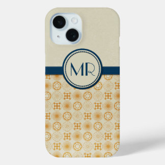 Coque Pour iPhone 15 Monogramme Art Déco Cercles géométriques Orange | 