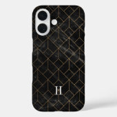 Coques Case-Mate iPhone Monogramme Art déco géométrique or et marbre noir (Verso)