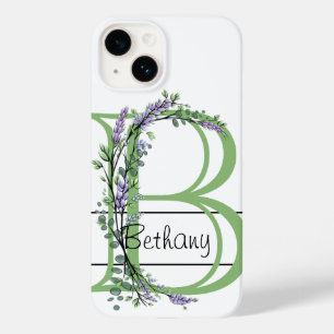 Coque Pour iPhone 14 Monogramme B Lavande Eucalyptus