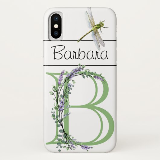 Coques Case-Mate iPhone Monogramme B Lavender Eucalyptus avec libellule (Dos)