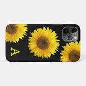 Coques Case-Mate iPhone Monogramme & beaux tournesols sur fond noir (Dos (Horizontal))