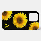 Coques Case-Mate iPhone Monogramme & beaux tournesols sur fond noir (Verso (horizontal))