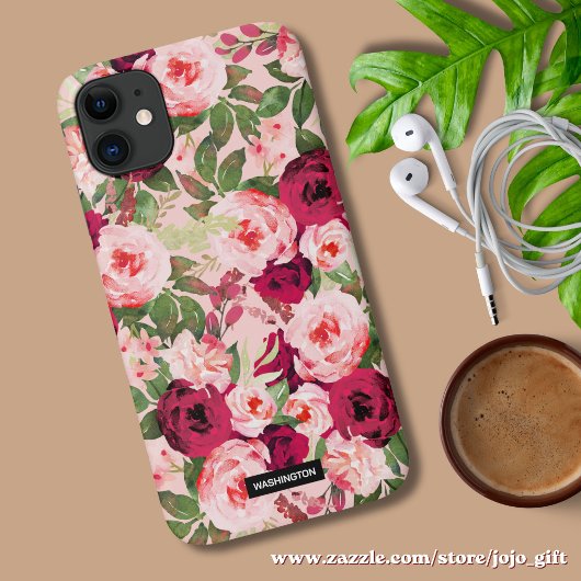 Coques Case-Mate iPhone Monogramme belle et classe florale Rose