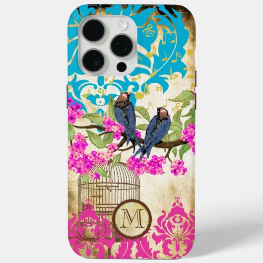 Coques Case-Mate iPhone Monogramme Birdcage Oiseau Damas Floral (Verso)