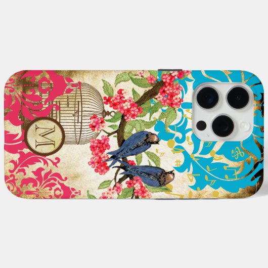 Coques Case-Mate iPhone Monogramme Birdcage Oiseau Damask (Verso (horizontal))