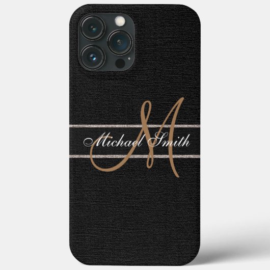 Coques Case-Mate iPhone Monogramme Black Burlap Linen Russe Jute (Verso)